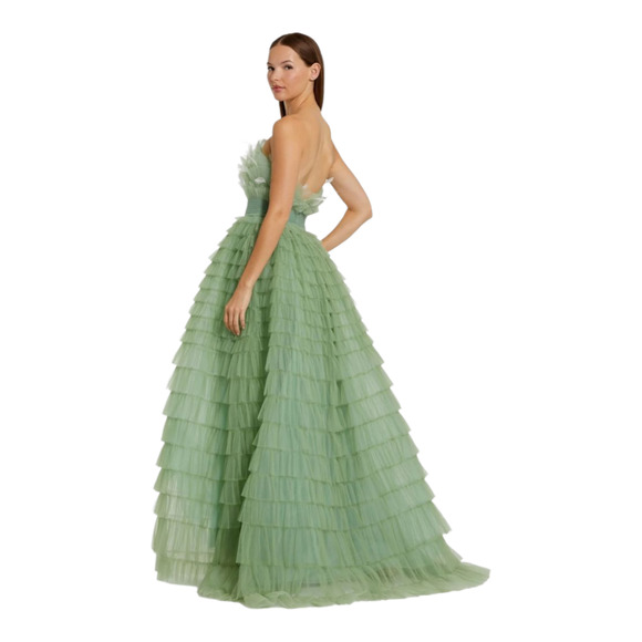 Mac Duggal 20530 Sage Green Feather Ruffle Strapless Ball Gown Dress Size 6 - Picture 9 of 14